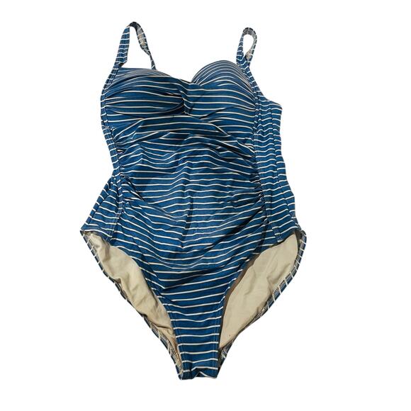 Nip Tuck Joanne Striped One Piece Swimsuit Size 10 Blue Ivory - Picture 2 of 8